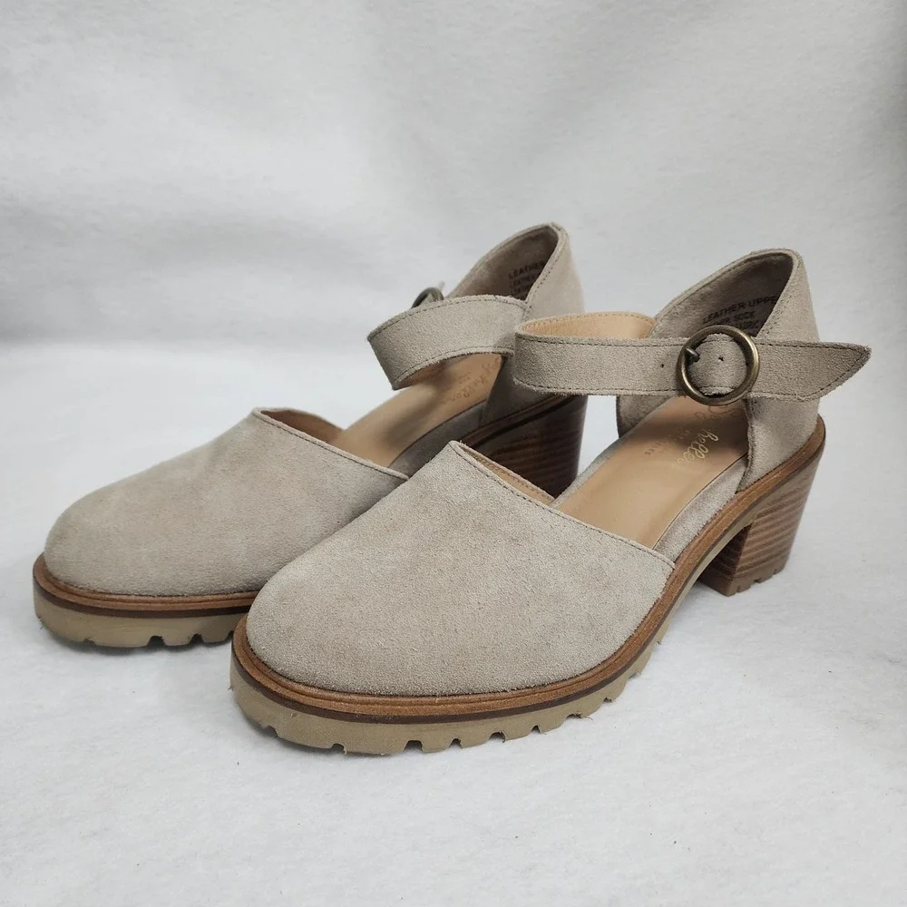 Seychelles Womens US 7.5 Lock and Key Mary Jane Beige Suede Block Heel Pumps